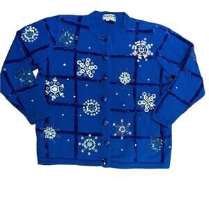 Jack B Quick Royal Blue Snowflake Christmas Cardigan Ramie Cotton Blend